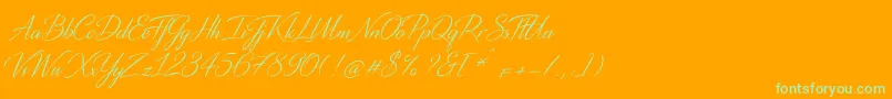 DistantStrokeMedium-Schriftart – Grüne Schriften auf orangefarbenem Hintergrund