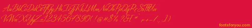 DistantStrokeMedium-Schriftart – Orangefarbene Schriften auf rotem Hintergrund