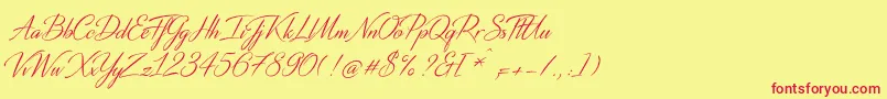 DistantStrokeMedium-Schriftart – Rote Schriften auf gelbem Hintergrund