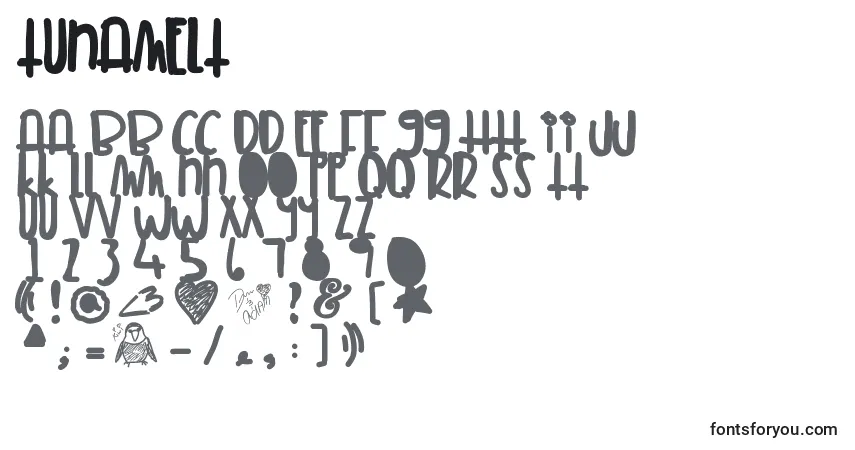 A fonte Tunamelt – alfabeto, números, caracteres especiais