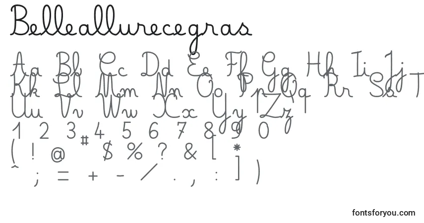 Schriftart Belleallurecegras – Alphabet, Zahlen, spezielle Symbole