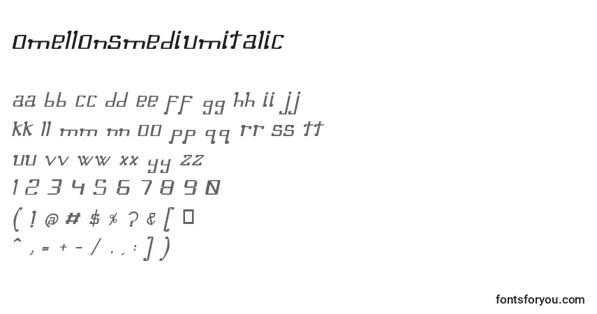 A fonte OmellonsMediumitalic – alfabeto, números, caracteres especiais