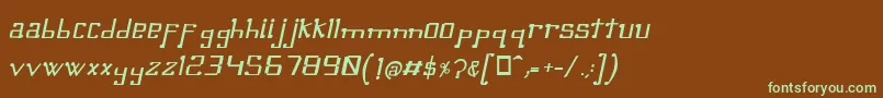 フォントOmellonsMediumitalic – 緑色の文字が茶色の背景にあります。