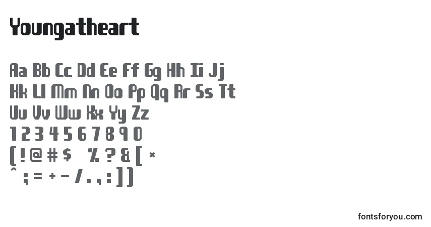 Schriftart Youngatheart – Alphabet, Zahlen, spezielle Symbole