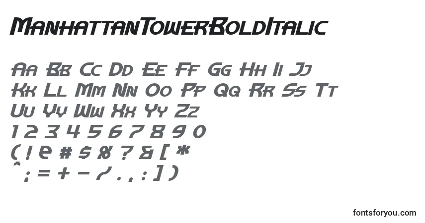 ManhattanTowerBoldItalicフォント–アルファベット、数字、特殊文字