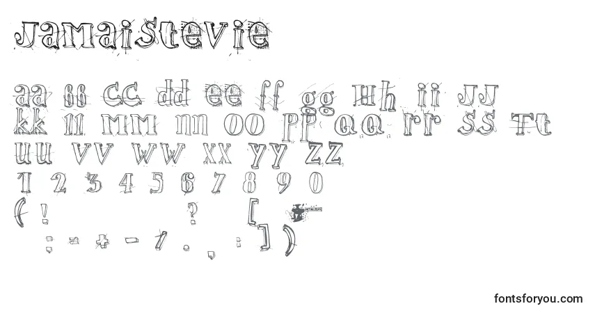Schriftart Jamaistevie – Alphabet, Zahlen, spezielle Symbole