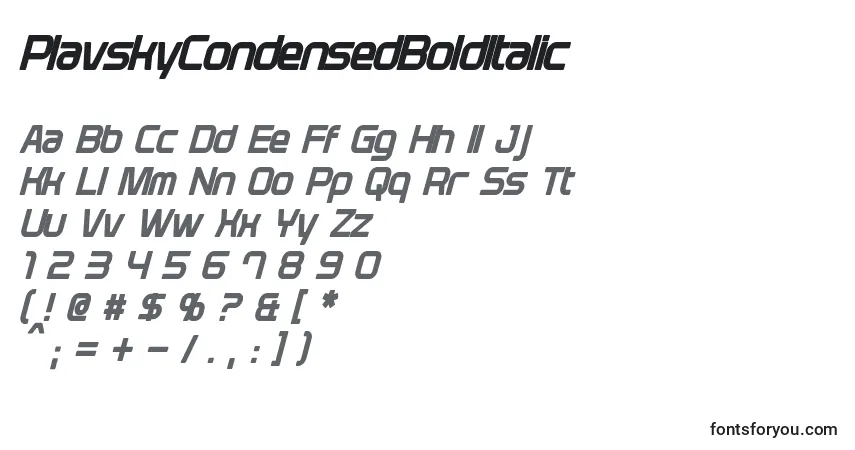 Schriftart PlavskyCondensedBoldItalic – Alphabet, Zahlen, spezielle Symbole