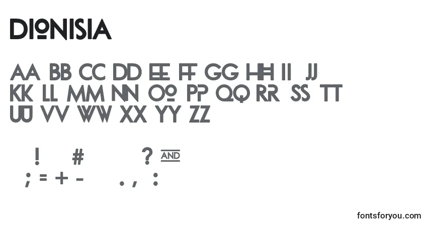 Шрифт Dionisia – алфавит, цифры, специальные символы