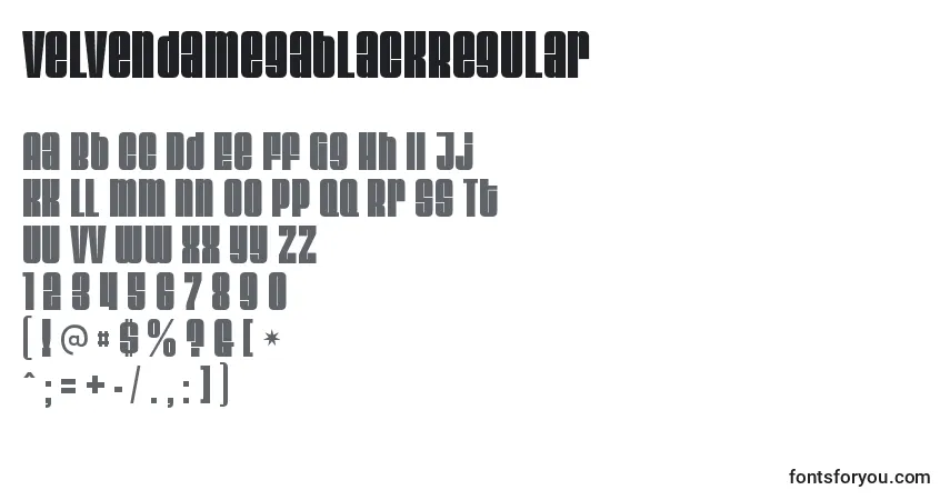 A fonte VelvendamegablackRegular – alfabeto, números, caracteres especiais