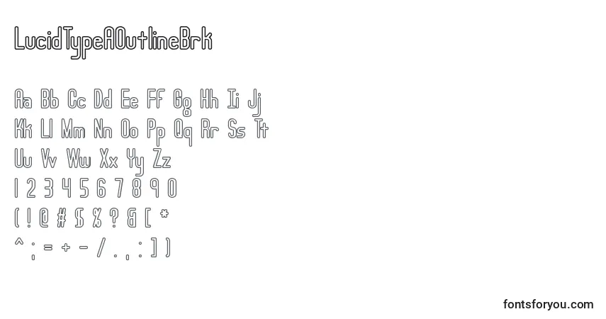 Czcionka LucidTypeAOutlineBrk – alfabet, cyfry, specjalne znaki
