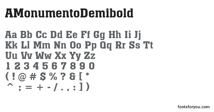 Czcionka AMonumentoDemibold – alfabet, cyfry, specjalne znaki
