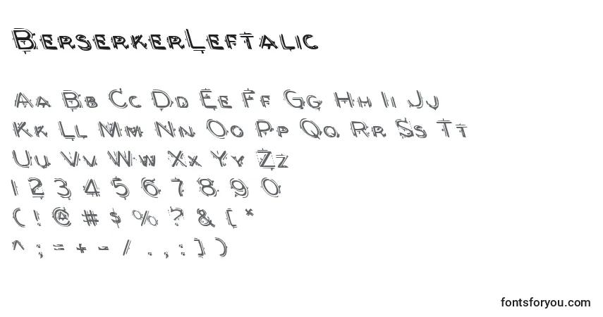 Шрифт BerserkerLeftalic – алфавит, цифры, специальные символы