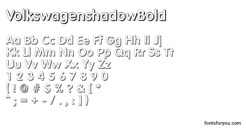 Шрифт VolkswagenshadowBold – алфавит, цифры, специальные символы