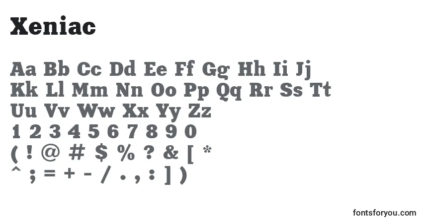 Schriftart Xeniac – Alphabet, Zahlen, spezielle Symbole