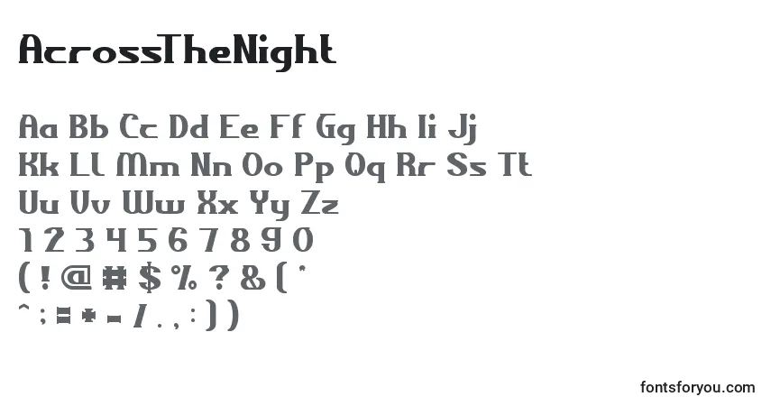 AcrossTheNightフォント–アルファベット、数字、特殊文字