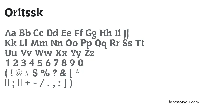 A fonte Oritssk – alfabeto, números, caracteres especiais