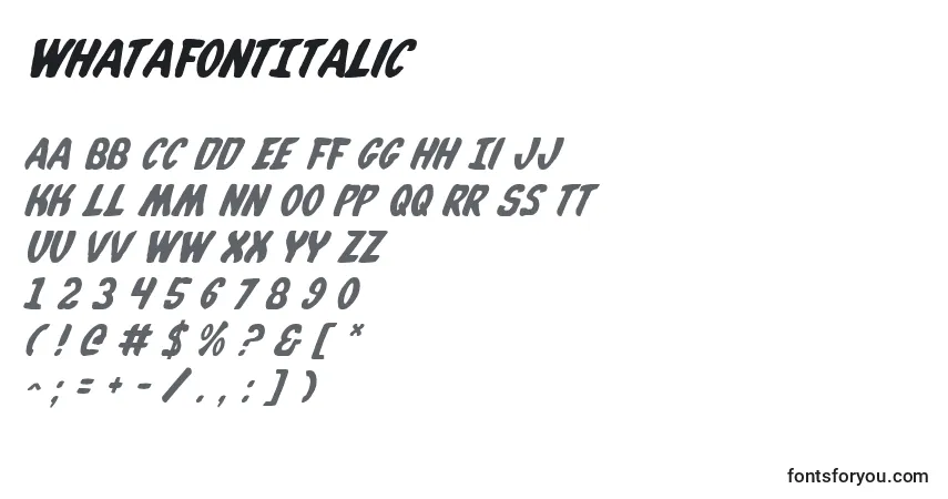 A fonte WhatafontItalic – alfabeto, números, caracteres especiais