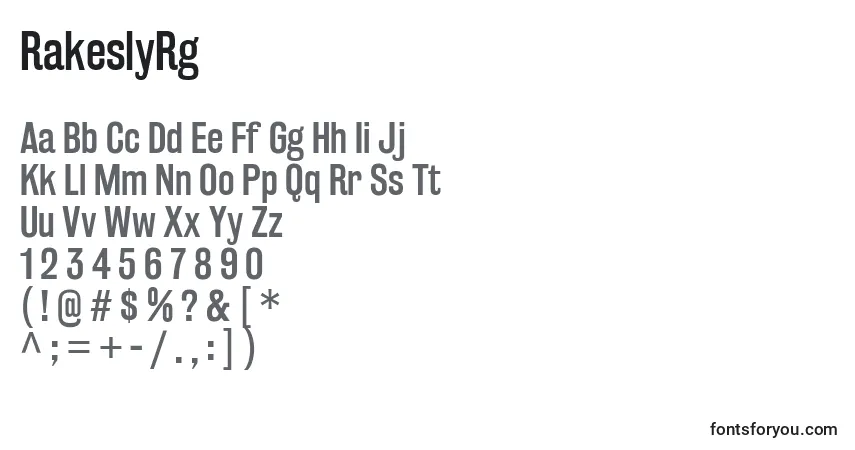 A fonte RakeslyRg – alfabeto, números, caracteres especiais