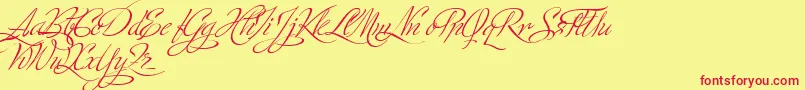 MinistryScriptStylisticHff Font – Red Fonts on Yellow Background