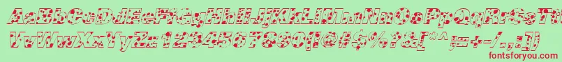 CowSpotsItalic-Schriftart – Rote Schriften auf grünem Hintergrund
