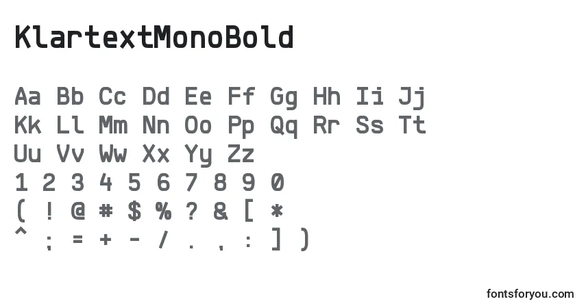 Czcionka KlartextMonoBold – alfabet, cyfry, specjalne znaki