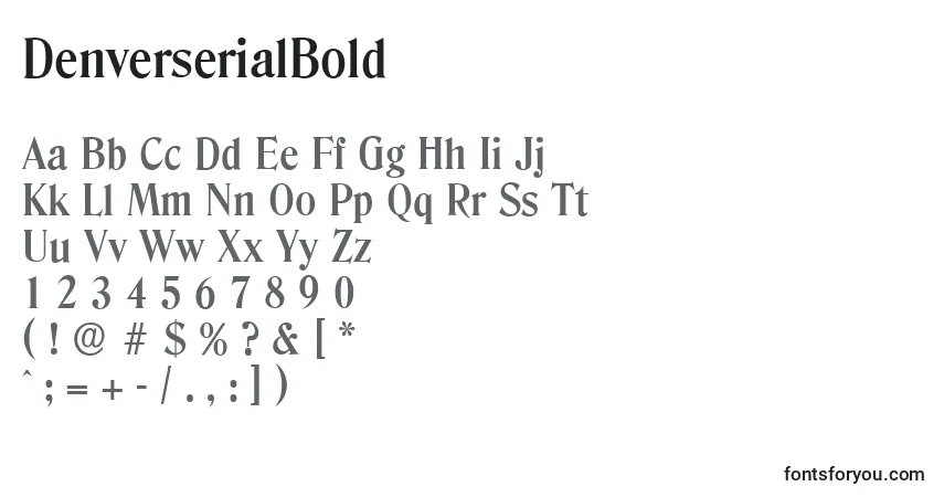 A fonte DenverserialBold – alfabeto, números, caracteres especiais