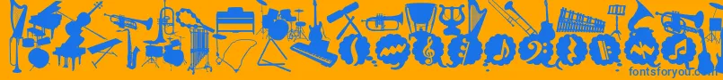 WcMusicaBta-Schriftart – Blaue Schriften auf orangefarbenem Hintergrund