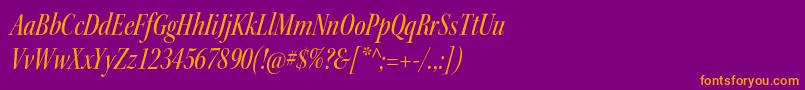 KeplerstdMediumcnitdisp-fontti – oranssit fontit violetilla taustalla