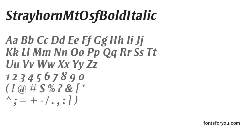 A fonte StrayhornMtOsfBoldItalic – alfabeto, números, caracteres especiais