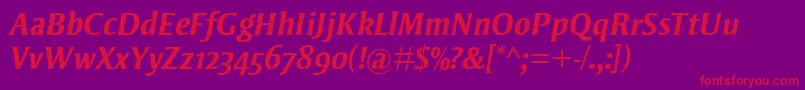 Weitere Informationen zur StrayhornMtOsfBoldItalic-Schriftart StrayhornMtOsfBoldItalic-Schriftart – Rote Schriften auf violettem Hintergrund