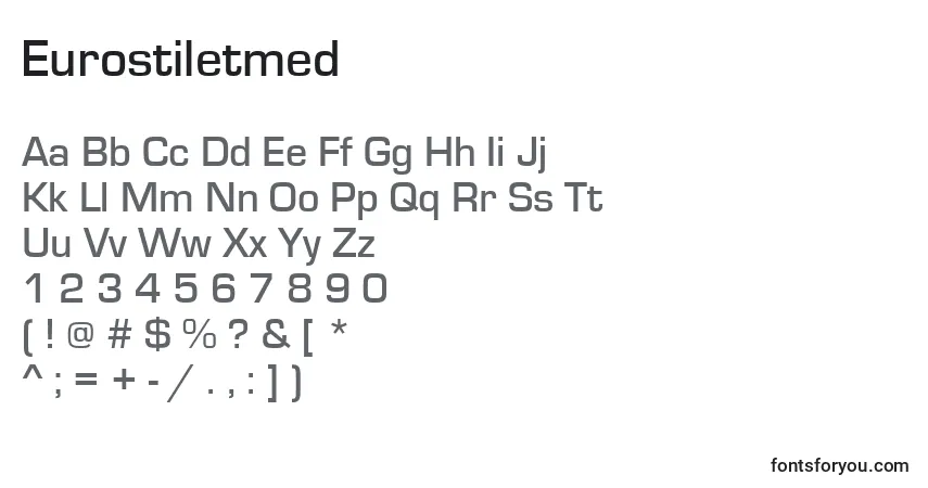 Czcionka Eurostiletmed – alfabet, cyfry, specjalne znaki