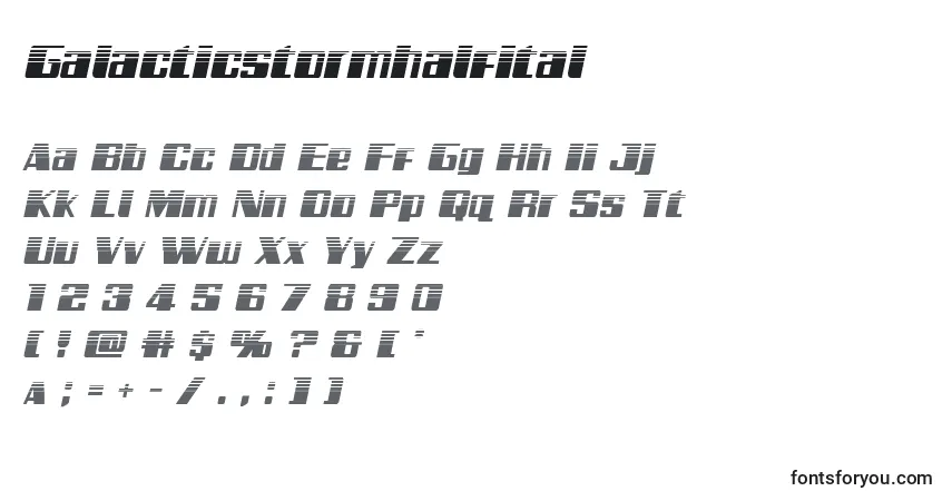 Шрифт Galacticstormhalfital – алфавит, цифры, специальные символы
