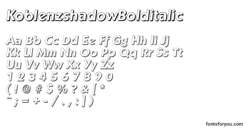 Шрифт KoblenzshadowBolditalic – алфавит, цифры, специальные символы