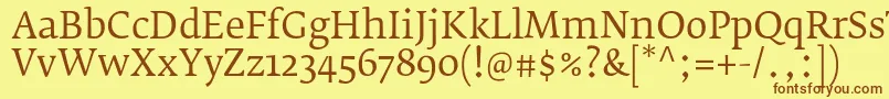 FedraserifbproBook-Schriftart – Braune Schriften auf gelbem Hintergrund