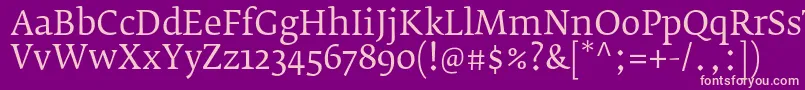 FedraserifbproBook-Schriftart – Rosa Schriften auf violettem Hintergrund
