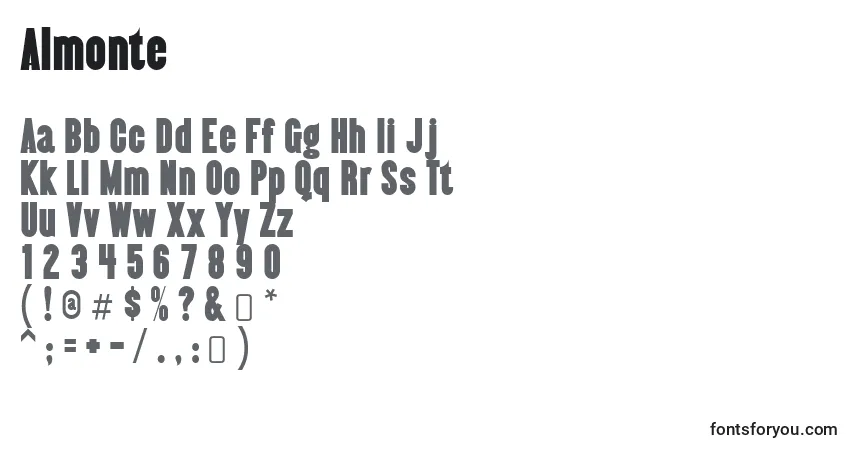 Czcionka Almonte – alfabet, cyfry, specjalne znaki