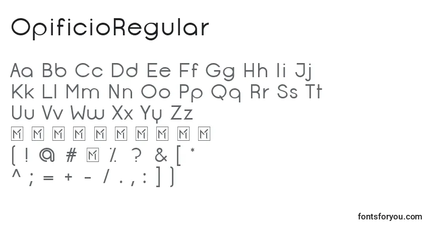 Czcionka OpificioRegular – alfabet, cyfry, specjalne znaki