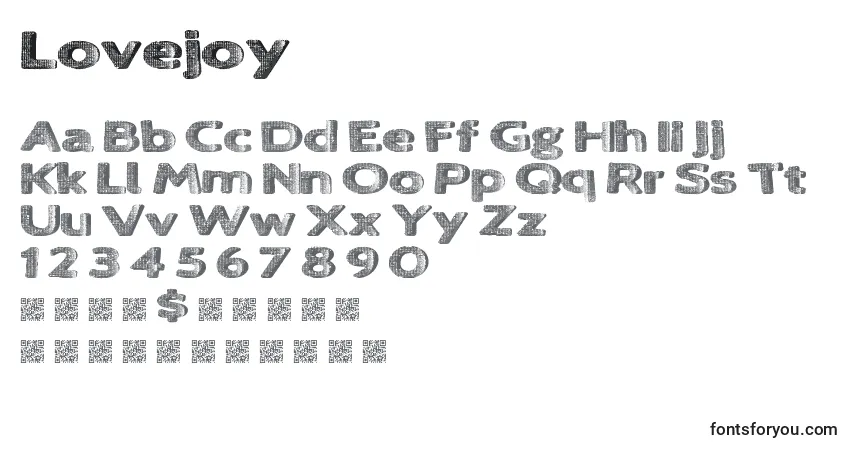 Schriftart Lovejoy – Alphabet, Zahlen, spezielle Symbole