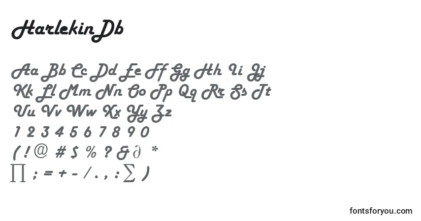 A fonte HarlekinDb – alfabeto, números, caracteres especiais