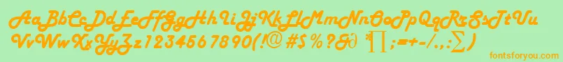 フォントHarlekinDb – オレンジの文字が緑の背景にあります。