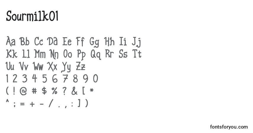 Czcionka Sourmilk01 – alfabet, cyfry, specjalne znaki