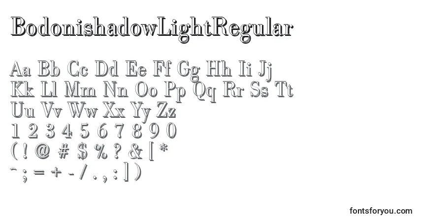 BodonishadowLightRegular-fontti – aakkoset, numerot, erikoismerkit