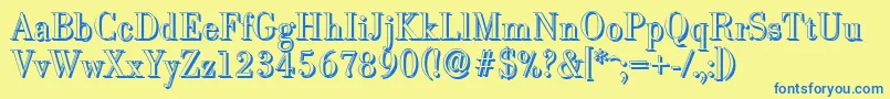 BodonishadowLightRegular-Schriftart – Blaue Schriften auf gelbem Hintergrund
