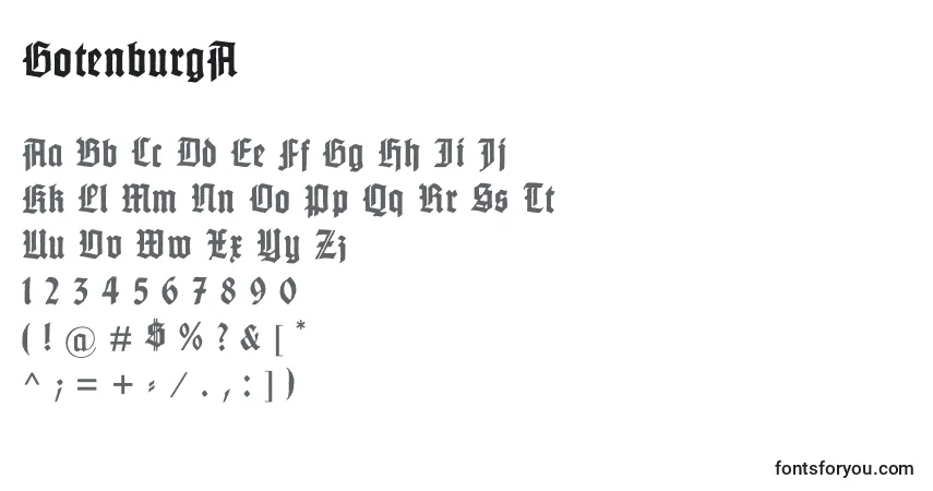 Czcionka GotenburgA – alfabet, cyfry, specjalne znaki