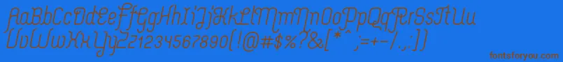 フォントMerijntjeSemibolditalic – 茶色の文字が青い背景にあります。