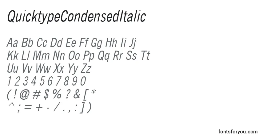 Шрифт QuicktypeCondensedItalic – алфавит, цифры, специальные символы