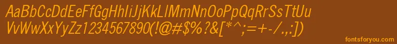 フォントQuicktypeCondensedItalic – オレンジ色の文字が茶色の背景にあります。