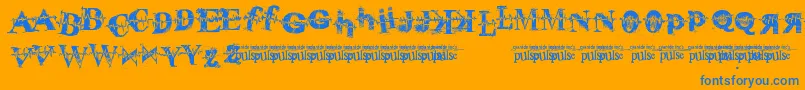 PulseVirgin-Schriftart – Blaue Schriften auf orangefarbenem Hintergrund