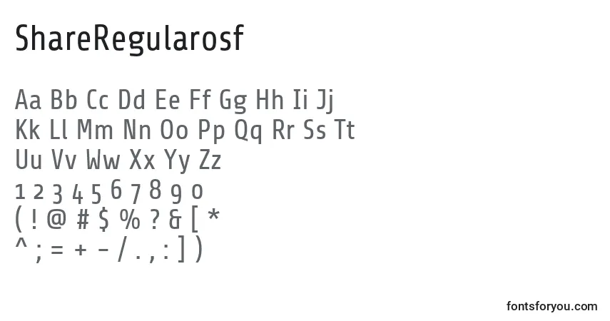 Czcionka ShareRegularosf – alfabet, cyfry, specjalne znaki