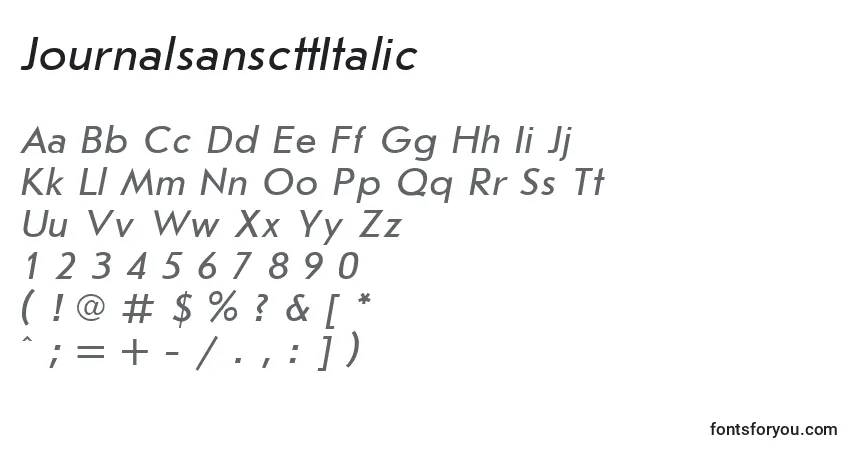 Czcionka JournalsanscttItalic – alfabet, cyfry, specjalne znaki